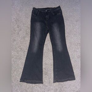 Dark Flare Jeans With Rhinestone Butt